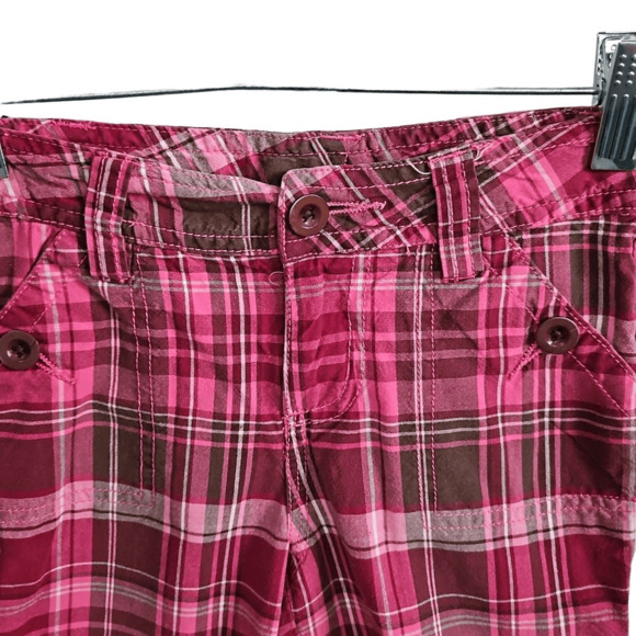 Green Soda Girl's 6 Gingham Plaid Bermuda Shorts Deep Pink And Burgundy Cotton - Picture 3 of 4